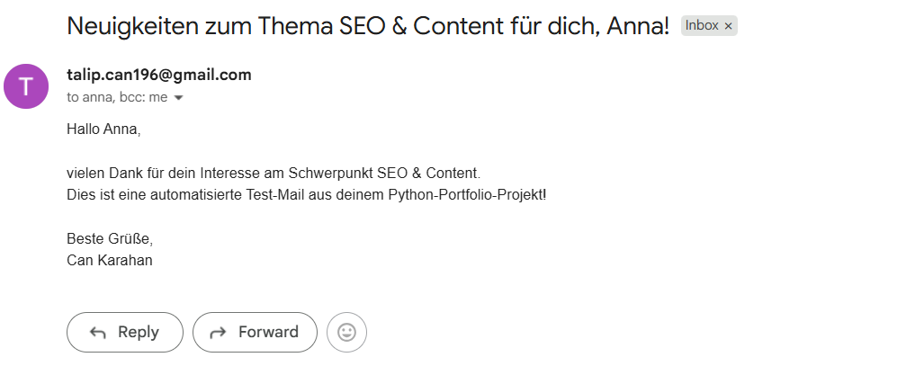 Postfach mit automatisch versendeten E-Mails